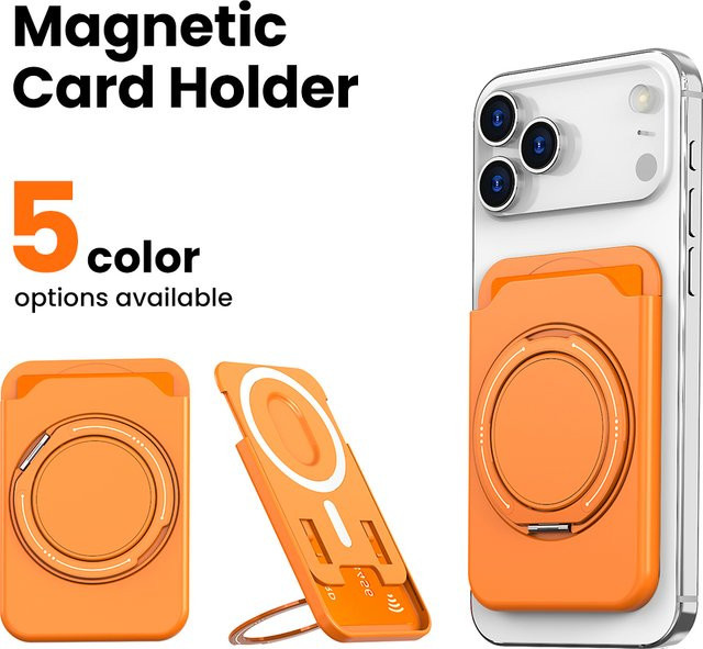 Olaf Magnetischer Ringhalter für MagSafe Wallet Kartenhalter-Hülle für iPhone 17 Pro Max 16 15 Plus Samsung S25 Ultra S24 Plus in Schwarz und Orange - Bild 1