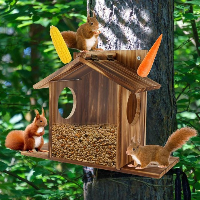 SHTAZKIA Holz Eichhörnchen Futterhaus in Braun für den Garten und am Baum - Bild 1