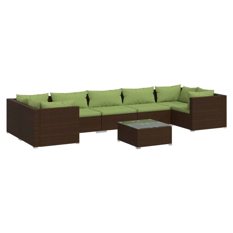 vidaXL 8-tlg Garten-Lounge-Set in L-Form aus Poly Rattan mit Kissen in Braun - Bild 2