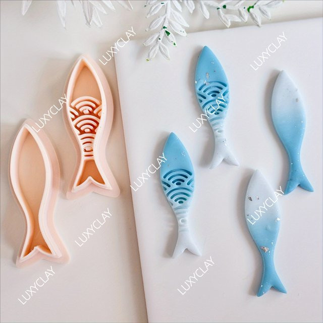 2 Stück Sardinen-Formen aus Polymer-Ton zum Basteln von Ohrringen und Schmuck, schmale Fisch-Formen für Anhänger aus Kunststoff - Bild 1