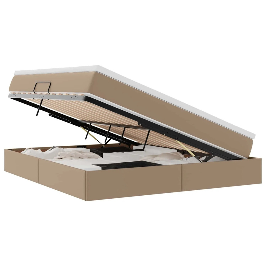 vidaXL Aufbewahrungsbett mit Matratze in Cappuccino, modern mit Lift-up-Funktion, Kunstleder und Metall, B/T/H: 180 x 200 x 204 cm - Bild 2
