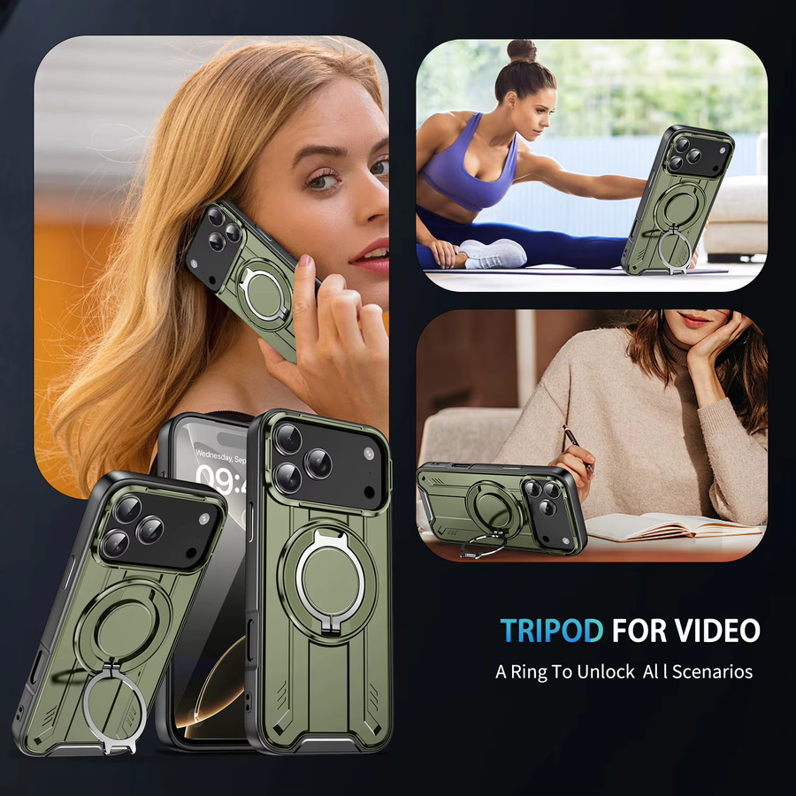 Magnetische 360 Grad Rotations Handyhülle mit Standfunktion und Wireless Charge für Apple iPhone 17 16 15 14 13 12 11 Pro Max Plus Air in Grün - Bild 3