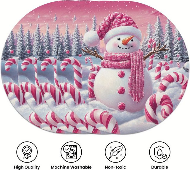 VIKAMA 4-teiliges Schneemann Tischset aus Zuckerrohr für Weihnachtsdekorationen - Bild 1