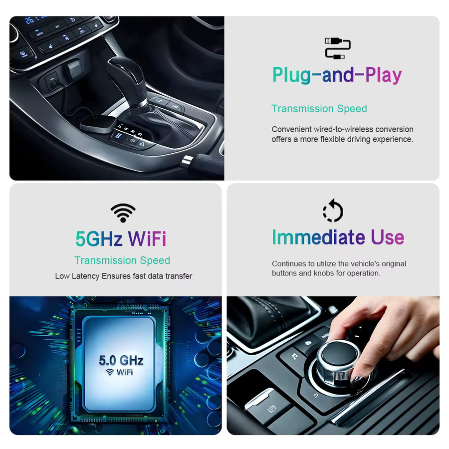 XUDA 2in1 Wireless CarPlay Dongle und Wireless Android Auto Adapter AI Smart Box in Schwarz für Autos mit kabelgebundenem CarPlay System - Bild 2