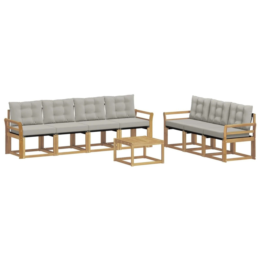 vidaXL Outdoor-Sofagarnitur 8-teilig aus Akazienholz und Textilene in Weiß-Hellgrau mit Kissen und Tisch - Bild 2