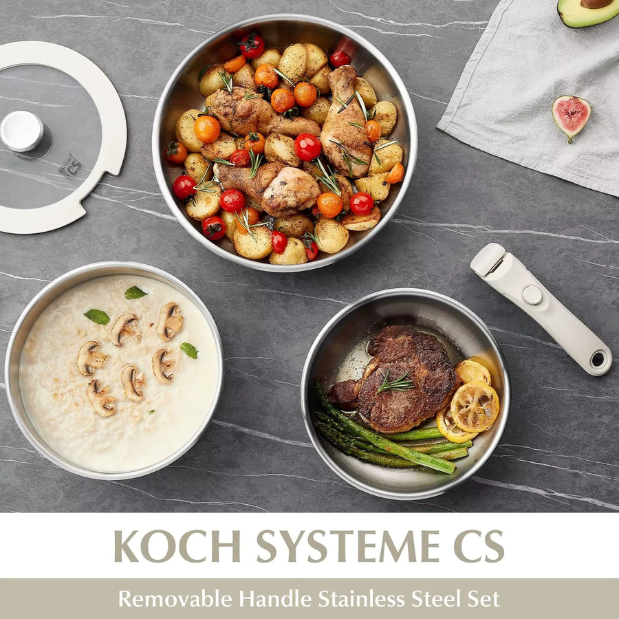 KOCH SYSTEME CS 7-teiliges Edelstahl-Kochgeschirr-Set mit abnehmbarem Griff in Silber für Induktion - Bild 3