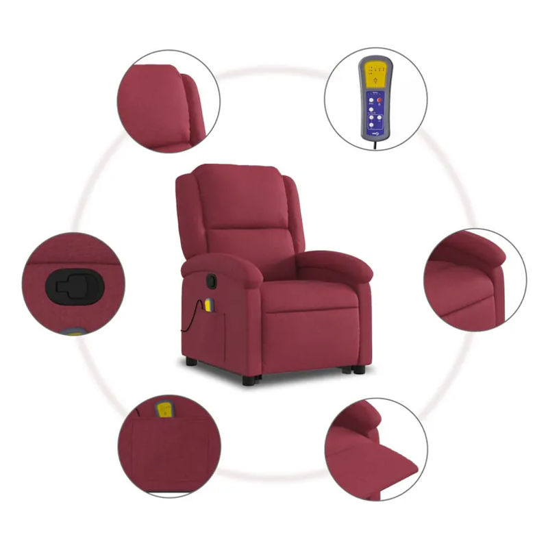 vidaxl Aufstehhilfe Massagesessel für Senioren, verstellbar, Rot, Stoffbezogen - Bild 3