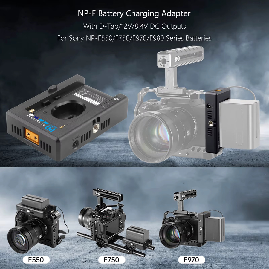 Sony NP-F Akku-Adapterplatte in Schwarz mit PD30W USB-C Ladeanschluss, 12 V 8,4 V D-TAP Ausgang und LED-Batterieanzeige - Bild 3