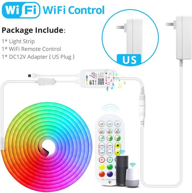 MALITAI RGB LED Neonstreifen, intelligente 12V Wasserdichte Bandleuchten in Multicolour, dimmbar via WIFI Tuya App, Google Assistant und Amazon Alexa, 4m Länge - Bild 1