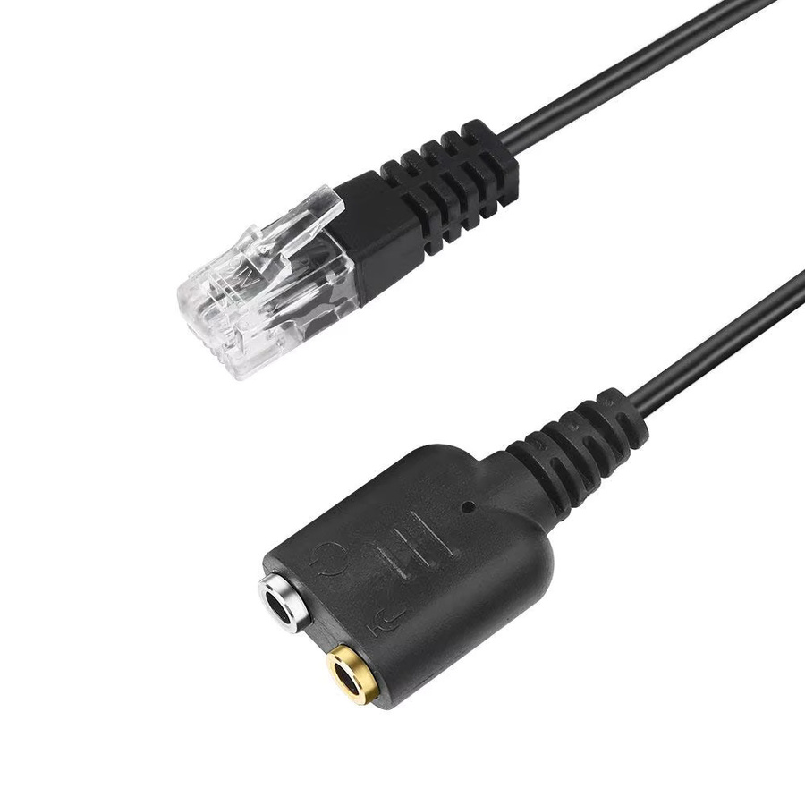 RJ9 Stecker auf Dual 3,5mm Buchse Headset Audio Adapter Kabel für Telefon und PC, Schwarz, Länge: 25 cm - Bild 2