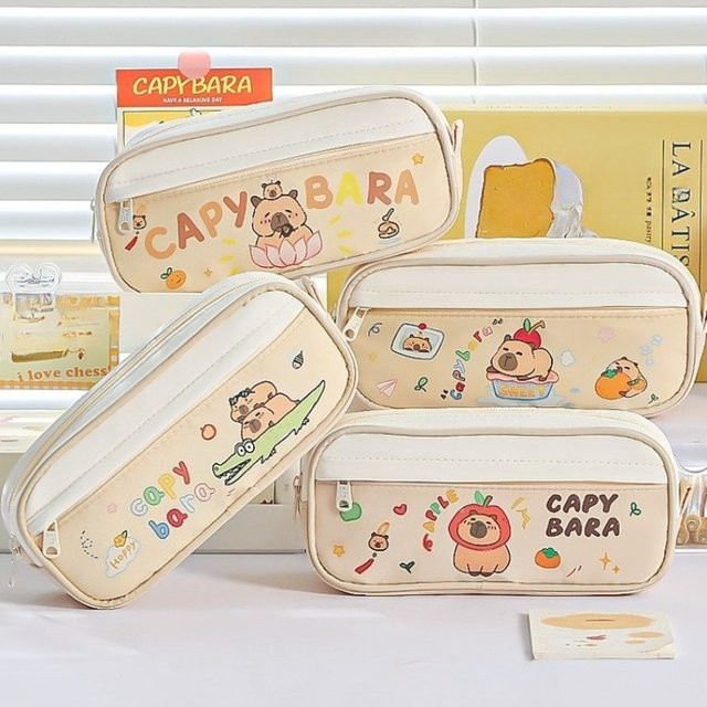 Capibala Stifttasche im Ins-Stil mit Doppelreißverschluss und Farbkontrast, mehrschichtiges Schreibwaren-Etui aus Polyester für Kinder - Bild 1