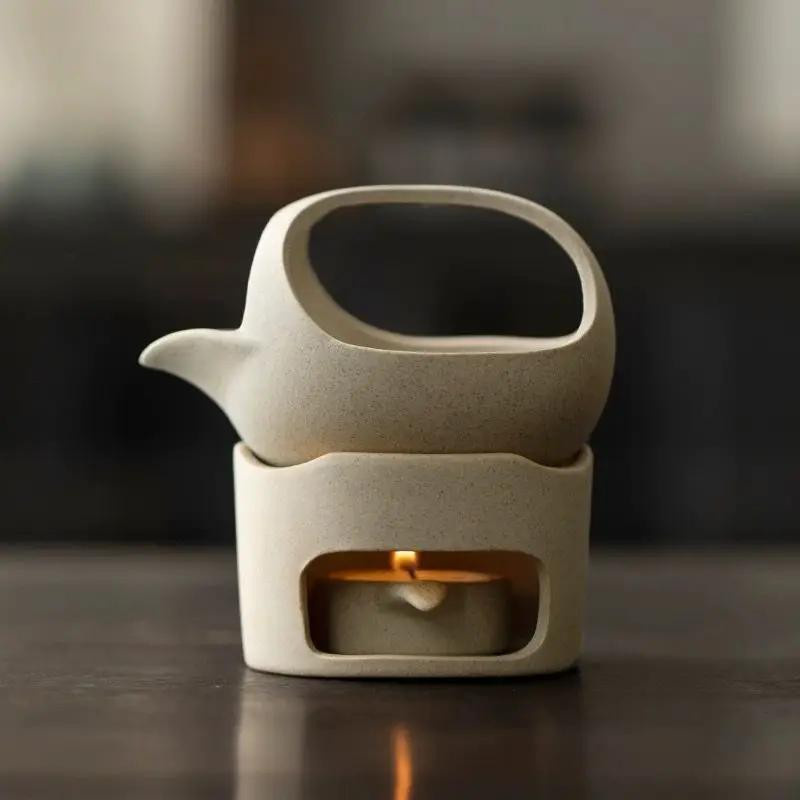 Japanischer Retro-Teewärmer aus Keramik als 3-in-1-Räuchergefäß für ätherische Öle und Kung-Fu-Teeröster mit Tealight-Halterung - Bild 2