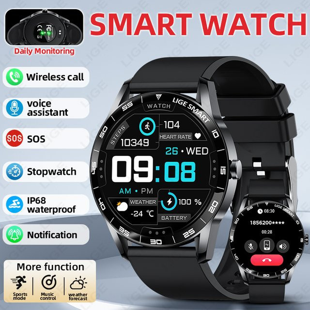 LIGE Smartwatch 2025 mit 1,38 Zoll Display für Männer und Frauen mit Bluetooth Anruffunktion und Benachrichtigungen für Android und iOS in Schwarz und Gold - Bild 1