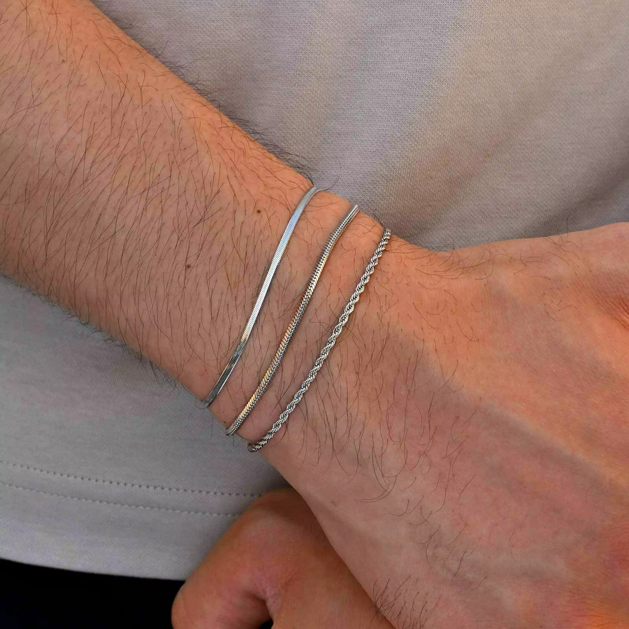 3-teiliges Herren-Armband, Twist-Kette, Silber, Punk - Bild 2