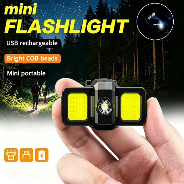 XIWANGFIRE USB wiederaufladbare LED-COB-Arbeitsleuchte in Schwarz als wasserdichte Mini-LED-Handtaschenlampe und Schlüsselanhänger-Notfall-Laterne für Outdoor und Camping - Bild 1