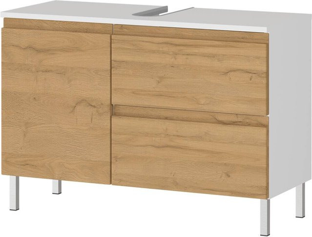 Waschbeckenunterschrank Grand-Son von Germania in Weiß und Eiche mit Soft-Close-Türen, B/H/T: 80 x 56 x 34 cm - Bild 1