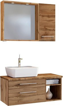 HELD MÖBEL Waschtisch-Set Davos, 7-teilig, braun und weiß, modern, wandmontiert - Bild 1