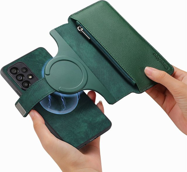 2-in-1 Magnetische Ledertasche mit abnehmbarem Reißverschluss-Kartenetui für Samsung Galaxy S25 S24 S23 Ultra Plus und A56 A26 A16 in Grün - Bild 1