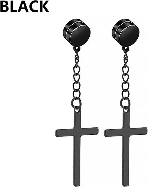 YULIN Ohrringe, Edelstahl, Kreuz Sterne, Schwarz, Unisex - Bild 1