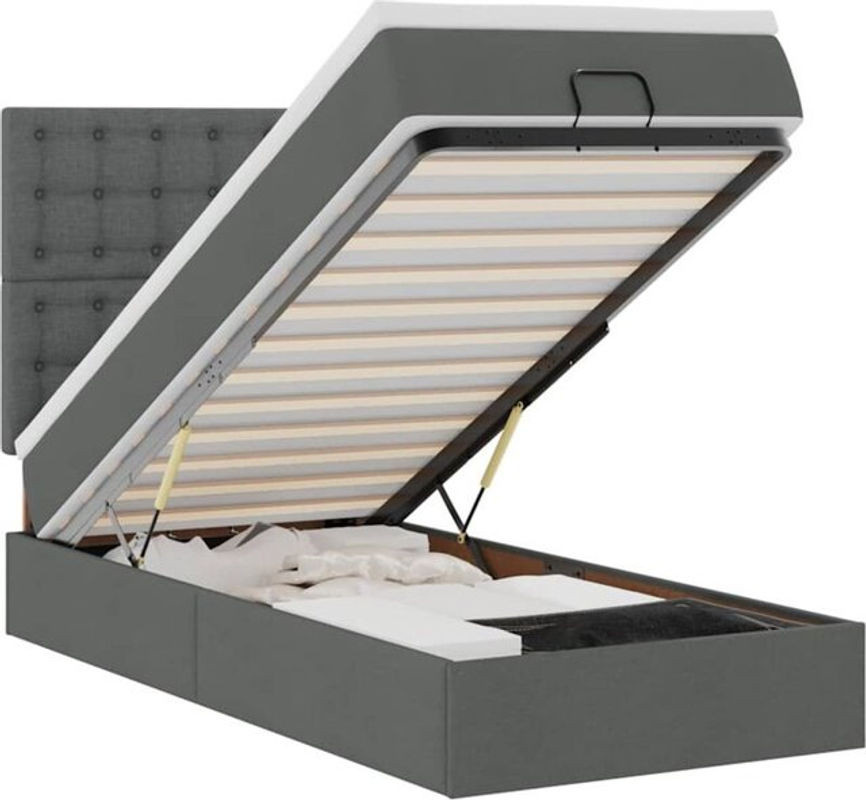 vidaxl Ottoman Polsterbett mit Matratze in Grau aus Stoff, B/T: 100 x 200 cm - Bild 1