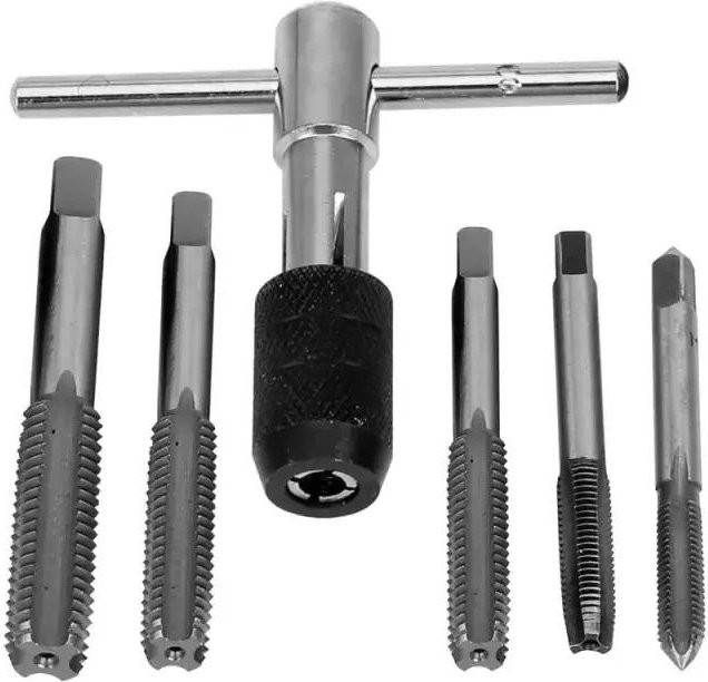6-teiliges metrisches Gewindebohrer-Set M3-M8 in Grau mit Gewindebohrer-Schlüssel und Halter aus Stahl - Bild 1