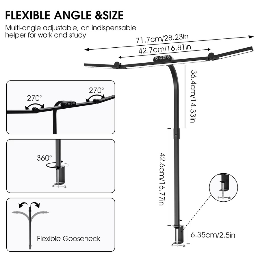 bRIGHLET LED-Schreibtischlampe mit Klemme, dimmbare und flexible Bürolampe in Schwarz - Bild 4