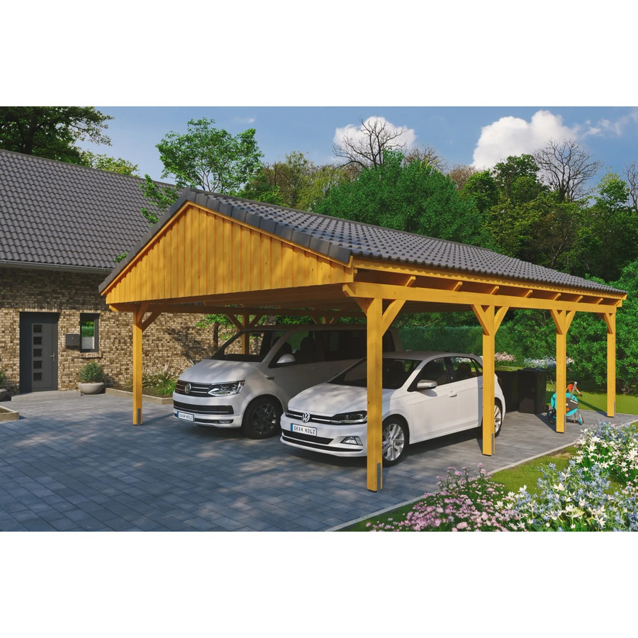Skan Holz Carport Fichtelberg aus Fichte und Leimholz mit spitzer Dachform in Beige/Grau, B/T: 618 x 808 cm, Höhe: 362 cm - Bild 2