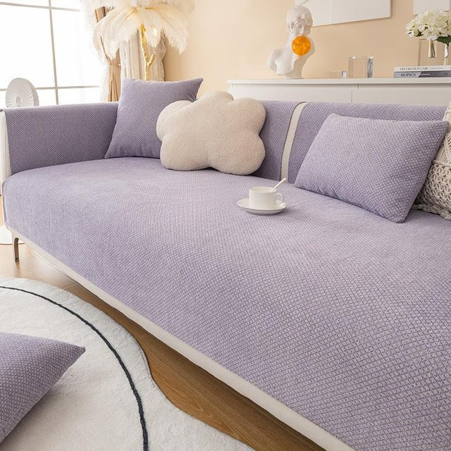 Rutschfestes Chenille-Sofakissen in Lila, modernes und kratzfestes Sofa-Rückentuch für alle Jahreszeiten, Breite: 160 cm, Höhe: 110 cm - Bild 1