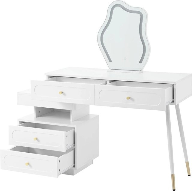 okwish Schminktisch mit LED Spiegel und Schubladen in Weiß, B/T/H: 140 x 40 x 130 cm - Bild 1