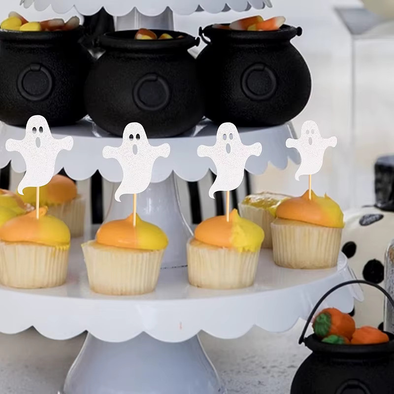 12 Stück VRISE Halloween White Ghost Cupcake Topper aus Papier für Party und Babyparty Dekoration in Weiß - Bild 5