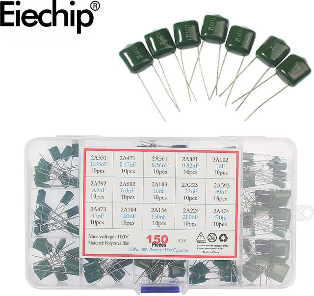 Polyester Film Kondensator Kit in Grün, 100V, 0,33nF bis 470nF - Bild 1