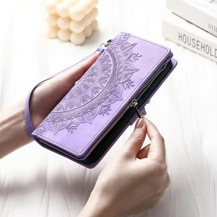 Eseble Crossbody Lederhülle mit Reißverschluss für iPhone 15 und iPhone 14 in Purple - Bild 2