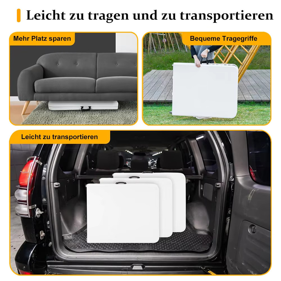 LONENESSL Gartentisch Klappbarer Buffettisch in Weiß mit Tragegriff für Camping und Picknick, Breite: 180 cm, Tiefe: 70 cm - Bild 4