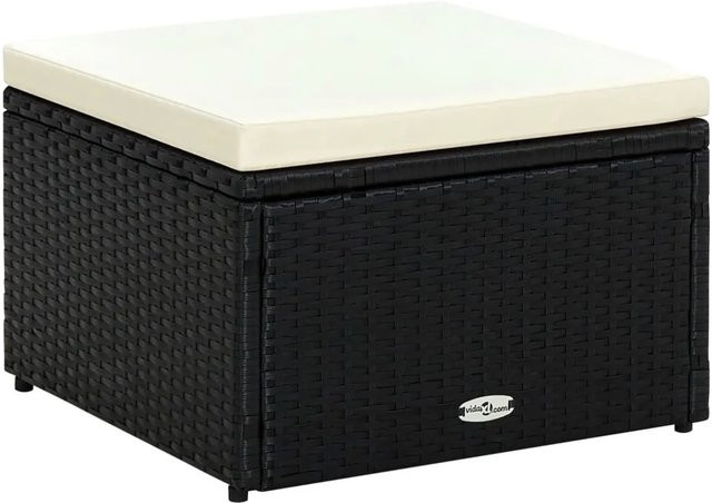 vidaXL Hocker aus Poly Rattan mit Kissen in Schwarz-Creme, B/T/H: 53 x 53 x 30 cm - Bild 1
