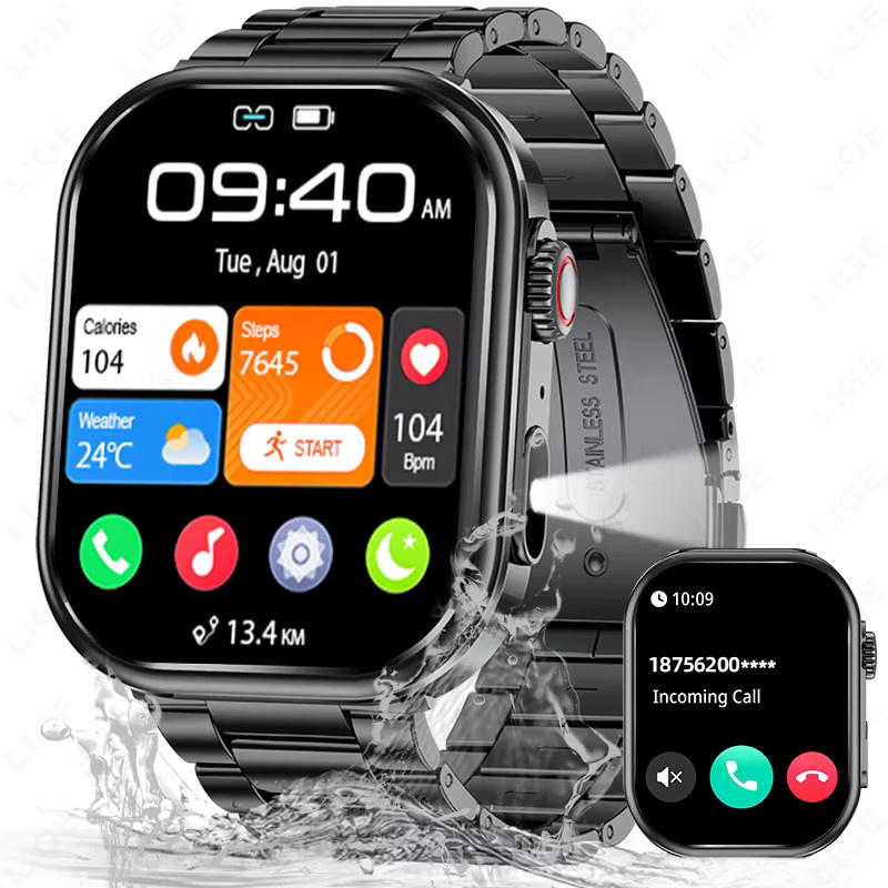 LIGE Smartwatch, Edelstahl, Schwarz, Herren - Bild 7