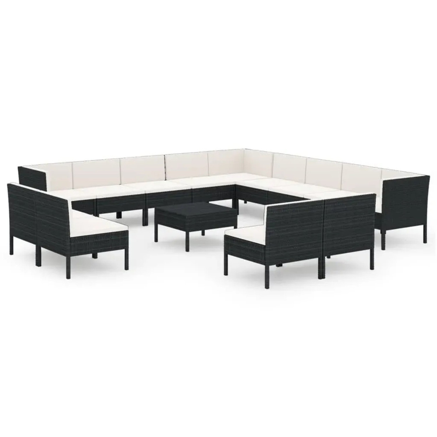 vidaXL 14-tlg. Garten-Lounge-Set aus Poly Rattan mit Auflagen und Couchtisch in Schwarz - Bild 2