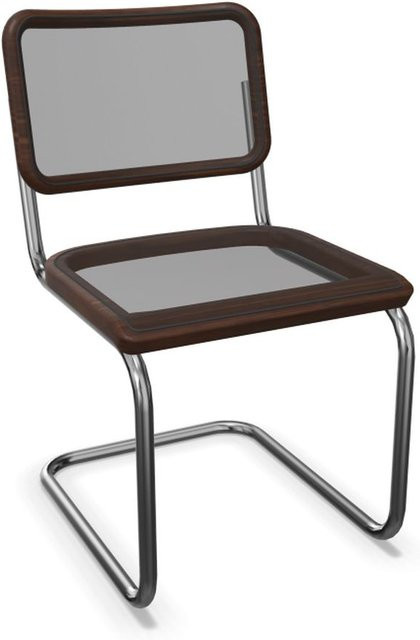 Thonet S 32 N Freischwinger mit braunem Kunststoff-Netzgewebe und verchromtem Rundrohr in Nussbaum geölt - Bild 1