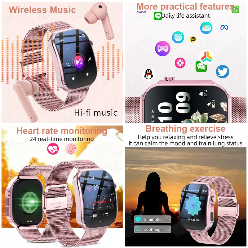 LIGE Smartwatch, Edelstahl, Roségold, 2,2 Zoll, Herren - Bild 3