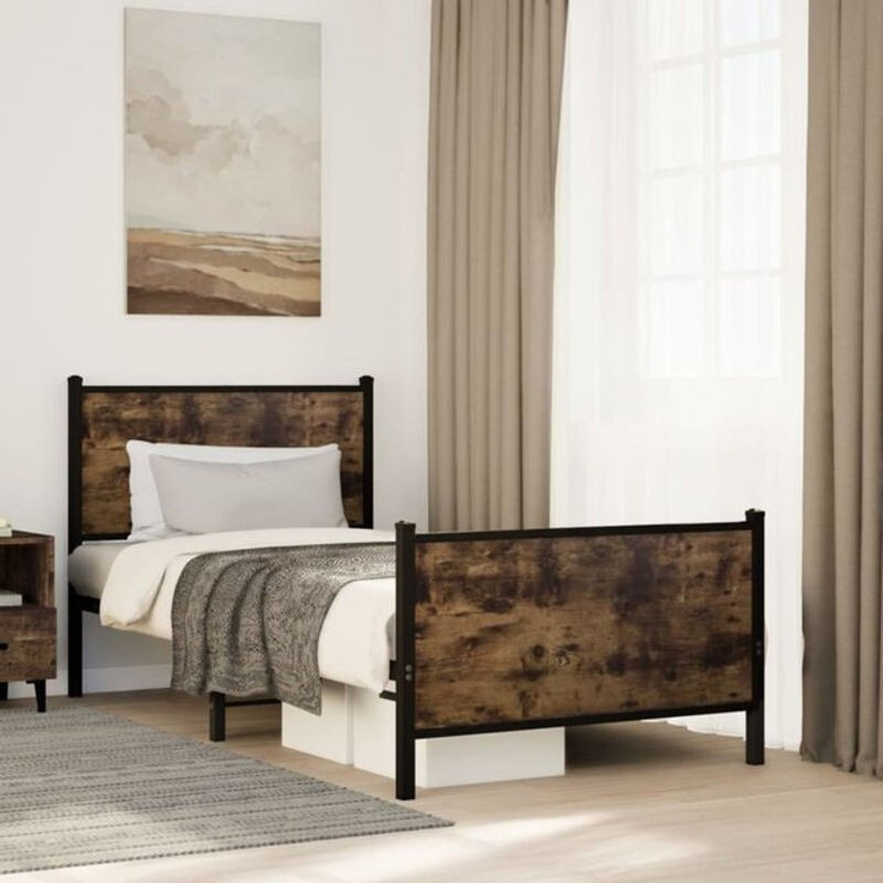 Metallbett von Vidaxl in Räuchereiche und Braun im Industrial Design, B/T/H: 90 x 200 x 91,5 cm - Bild 1
