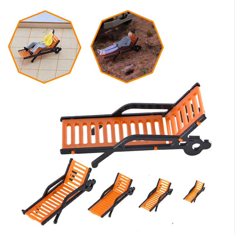 5 Stück Miniatur Strand Liegestühle im Maßstab 1:30, orange gestreift, Kunststoff für Diorama und Gartenmodell - Bild 4