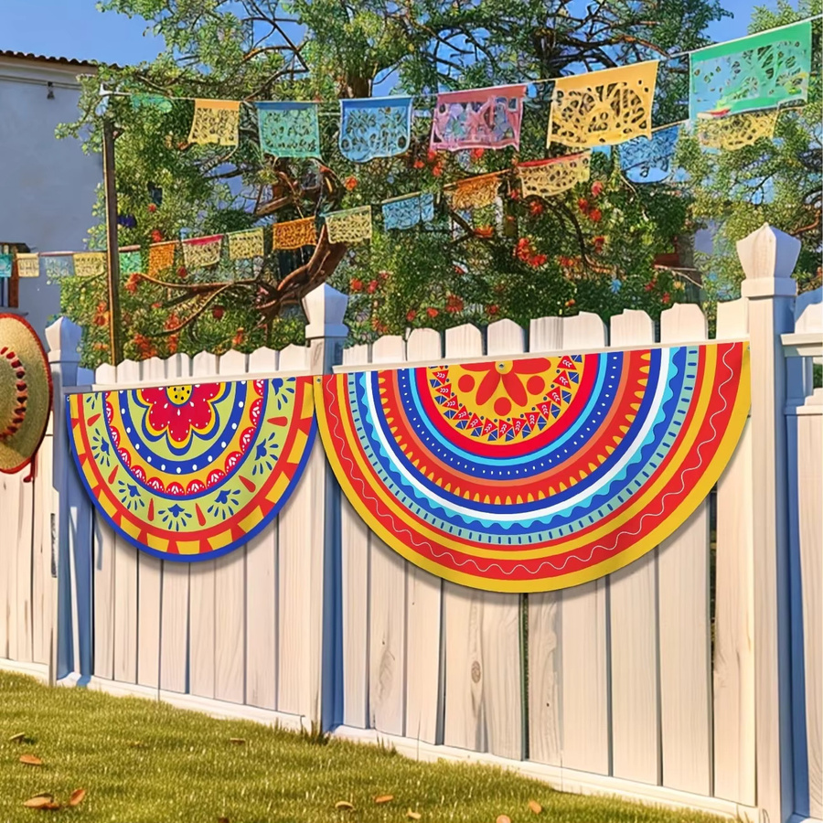 VIKAMA 2-teiliges Set mexikanische Partybanner mit bunten geometrischen Flaggen für festliche Anlässe und Festivals, Mehrfarbig - Bild 2