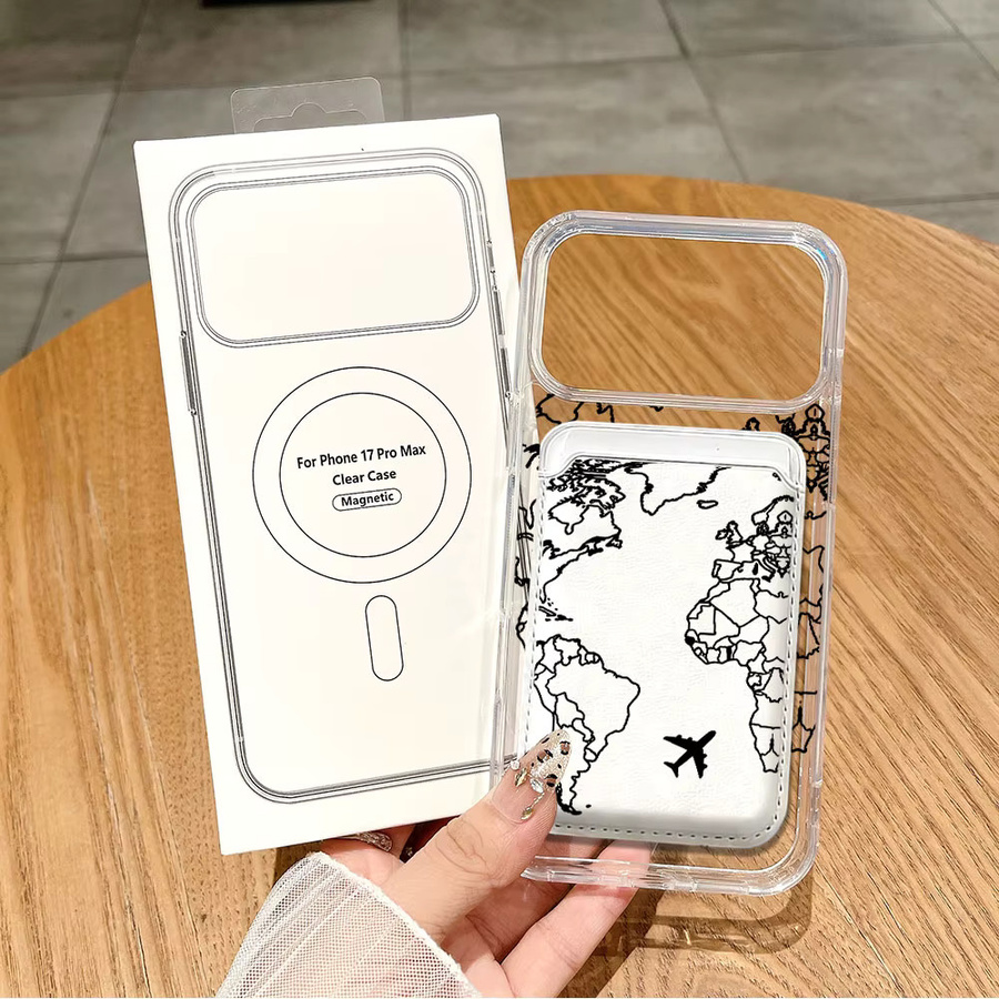 MagSafe Handyhülle mit Kartenhalter im Schwarz-Weißen Flugzeugrouten-Design für iPhone 12 bis iPhone 17 Pro Max Plus - Bild 5
