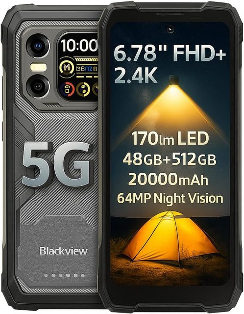 Blackview XPLORE 1 5G Smartphone Schwarz mit 512 GB Speicher, 48 GB RAM und 6,78 Zoll Display sowie 20000mAh Akku und 64MP Kamera unter Android 15 - Bild 1