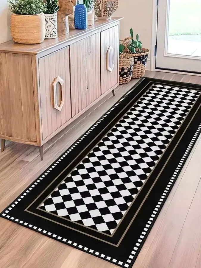 VIKAMA Moderner geometrischer Teppich mit Sternenmuster in Schwarz und Weiß, rutschfest, B/T: 120 x 50 cm - Bild 2