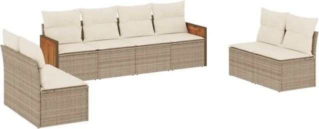 vidaXL 8-teilige Garten-Sofagarnitur aus Poly-Rattan in Beige mit Kissen und pulverbeschichtetem Stahlgestell - Bild 1