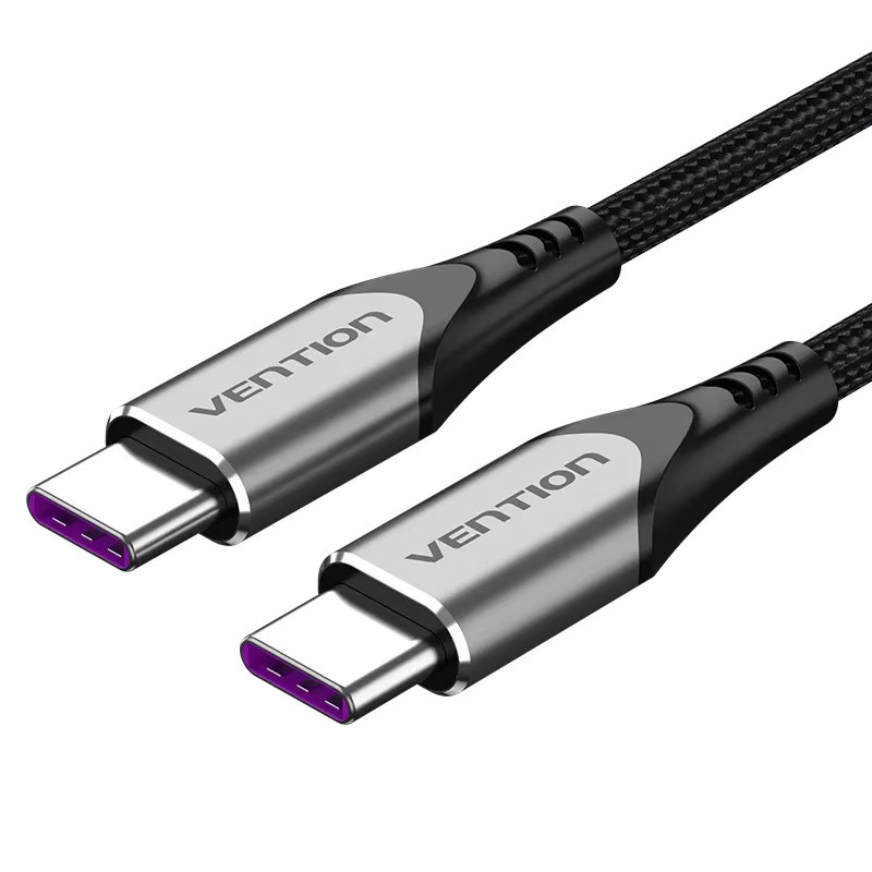 Vention USB C auf USB C Schnellladekabel mit 100 W Ladeleistung für iPhone, Huawei, Xiaomi, Samsung, Oppo und OnePlus in Schwarz und Grau - Bild 7