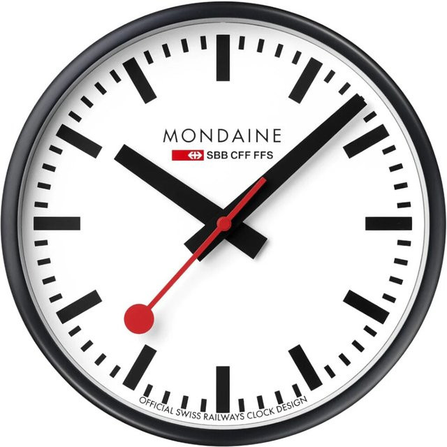 Mondaine A990.CLOCK.12SBB Wanduhr Schwarz Analog mit Quarzwerk Durchmesser: 25 cm - Bild 1