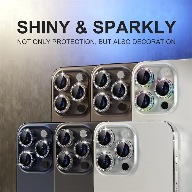 Glitzernder Metall Kamera Objektiv Schutz für iPhone 15 14 13 12 11 Pro Max Plus Mini in Silber, 2-3 Stück - Bild 6