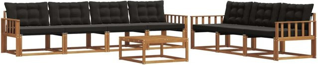 vidaXL Outdoor-Sofagarnitur 8-teilig aus Akazienholz und Textilene in Natur und Schwarz mit Kissen - Bild 1