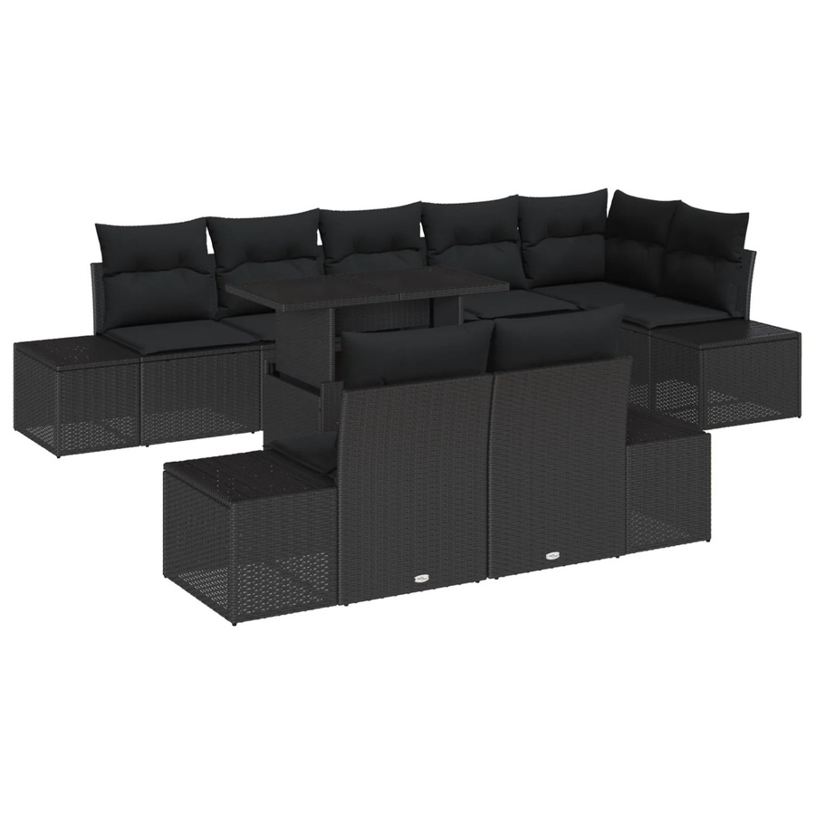 vidaXL Garten-Sofa-Set aus Poly-Rattan mit Speicherfunktion, 9-teilig, Schwarz - Bild 2